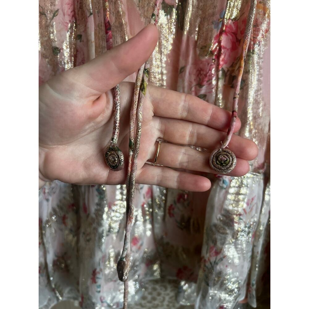 Hemant and Nandita Blush Shimmer Georgette Dress in Coral - Picture 5 of 8